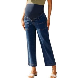 Maacie Maternity Jeans Wide Leg Panel Adjustable Waist Size 12-14